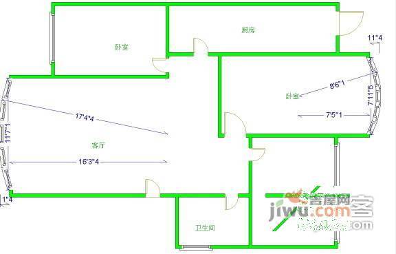 园丁园3室2厅1卫120㎡户型图