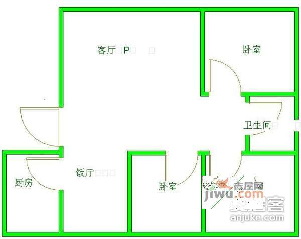 新天地民苑3室2厅1卫103㎡户型图