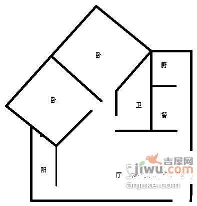 沙子堰西巷小区2室2厅1卫90㎡户型图