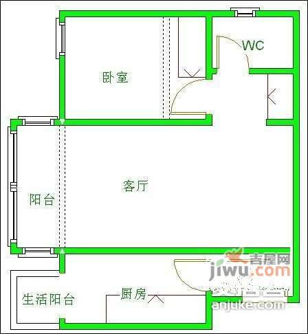 优地A区1室1厅1卫62㎡户型图