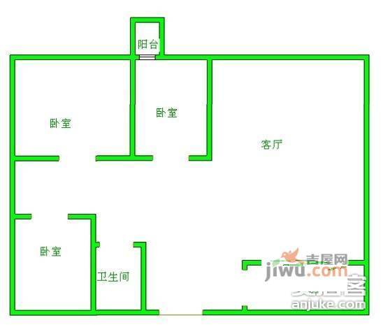 众合华庭3室1厅1卫90㎡户型图