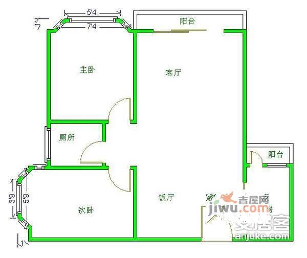 花间兰庭2室2厅1卫85㎡户型图