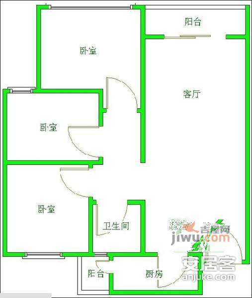 花间兰庭3室2厅1卫100㎡户型图