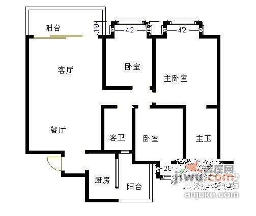 两河锦地3室2厅1卫89㎡户型图