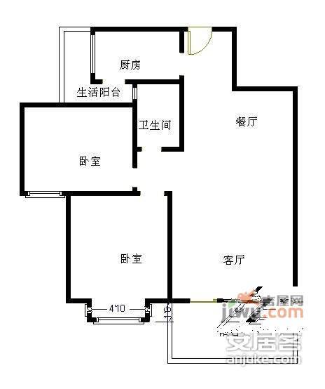 两河锦地2室2厅1卫85㎡户型图