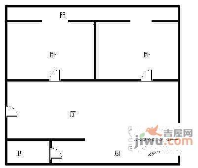 红旗巷小区2室2厅1卫75㎡户型图