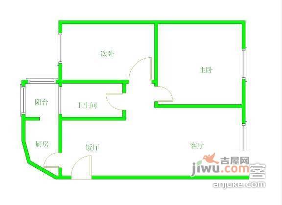 蓝色空间如意府2室2厅1卫108㎡户型图