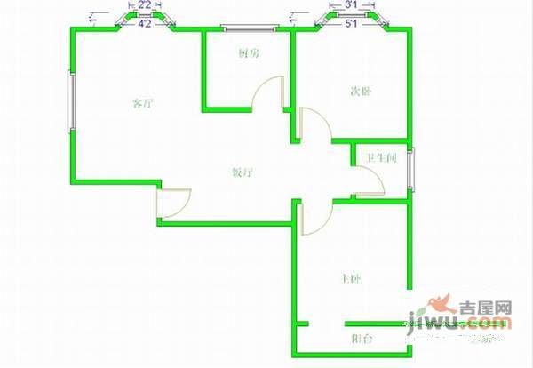 万科加州湾2室2厅1卫户型图