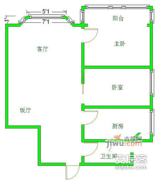 爱家馨城2室2厅1卫92㎡户型图