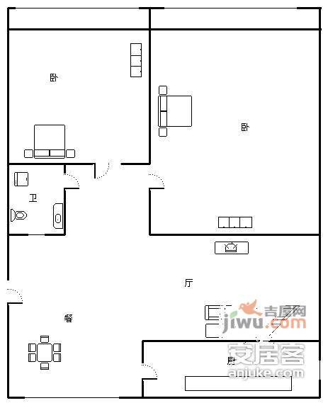 玉虹巷小区2室2厅1卫95㎡户型图