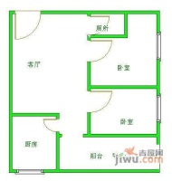 红南港少公馆2室2厅1卫77㎡户型图