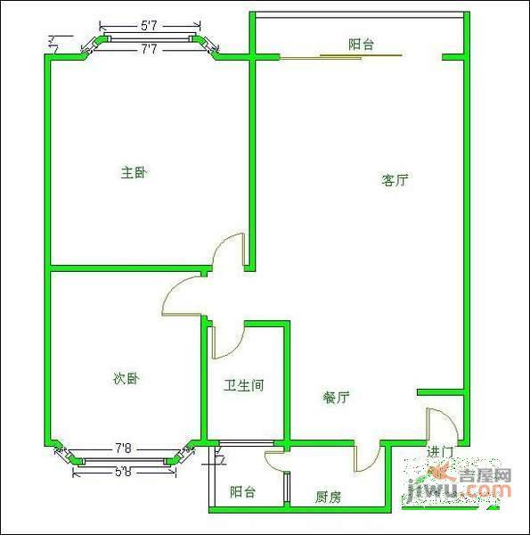 红南港少公馆2室2厅1卫77㎡户型图