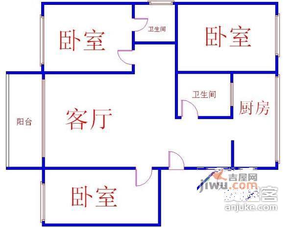 卫欣苑3室2厅2卫136㎡户型图