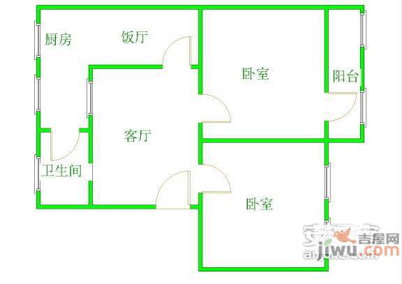 东桂苑2室1厅1卫87㎡户型图