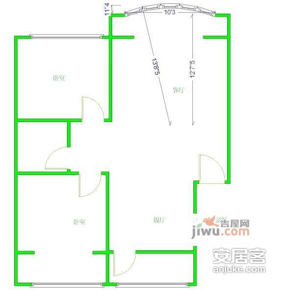 汇阳新村2室2厅1卫85㎡户型图