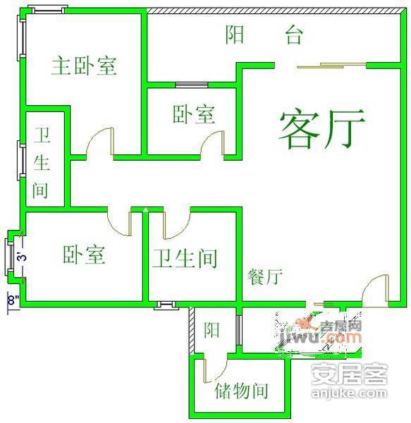 融城理想3室2厅2卫199㎡户型图