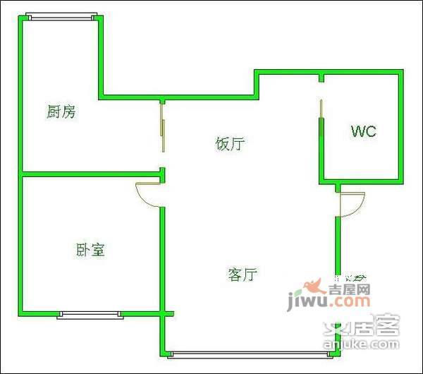 双楠谊苑1室2厅1卫66㎡户型图