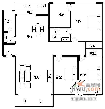 双楠谊苑4室2厅2卫195㎡户型图