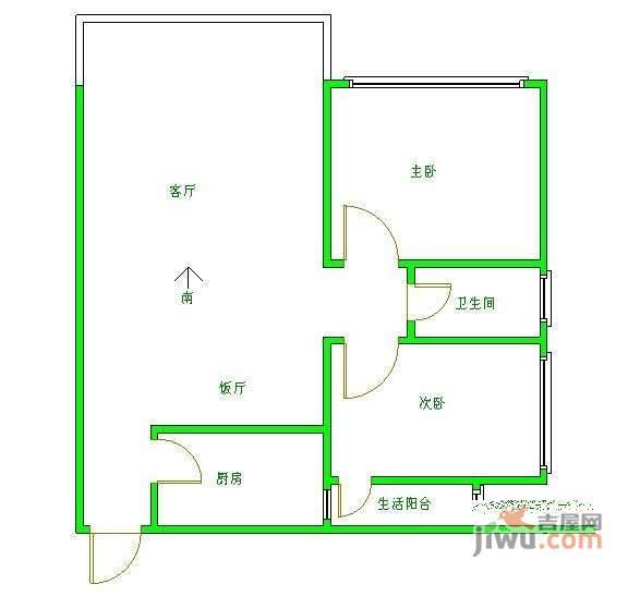 南辰景秀2室2厅1卫88㎡户型图