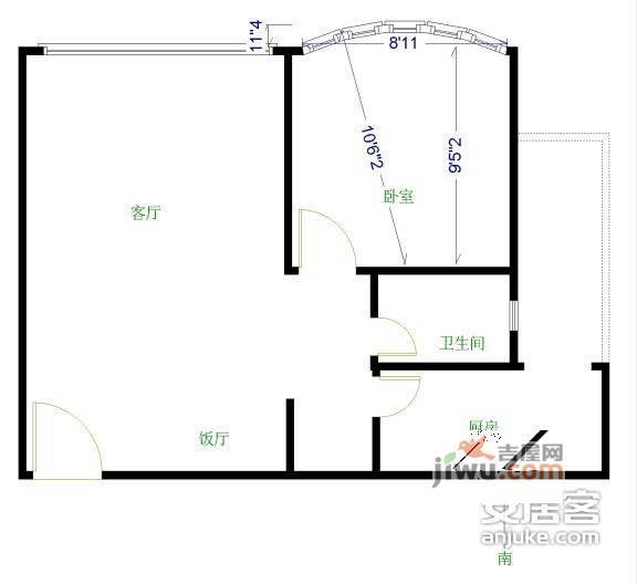 棕北国际1室2厅1卫73㎡户型图