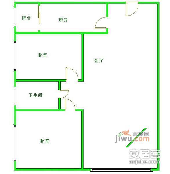 中华园锦苑2室2厅2卫117㎡户型图