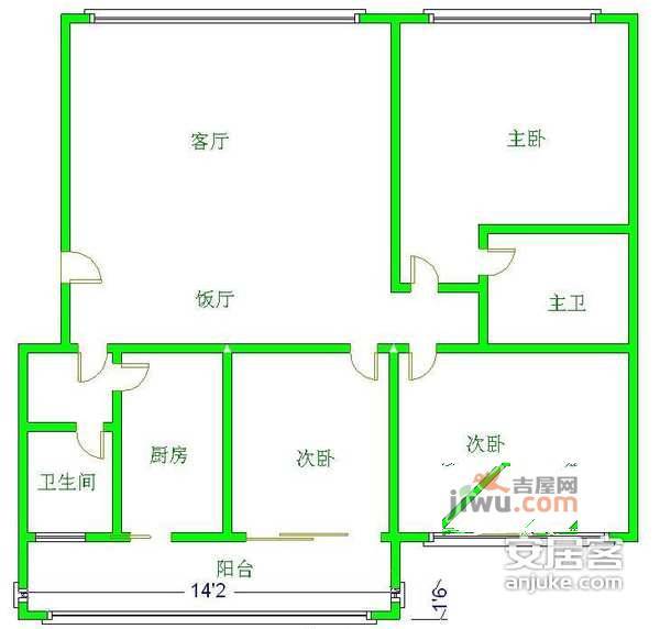 名都苑3室2厅1卫143㎡户型图