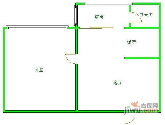 左右1室1厅1卫61㎡户型图