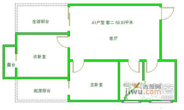 左右2室1厅1卫65㎡户型图