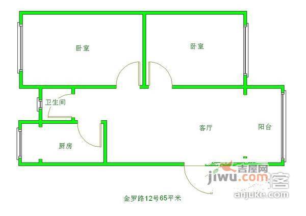 左右2室2厅1卫66㎡户型图