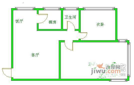 左右1室1厅1卫61㎡户型图