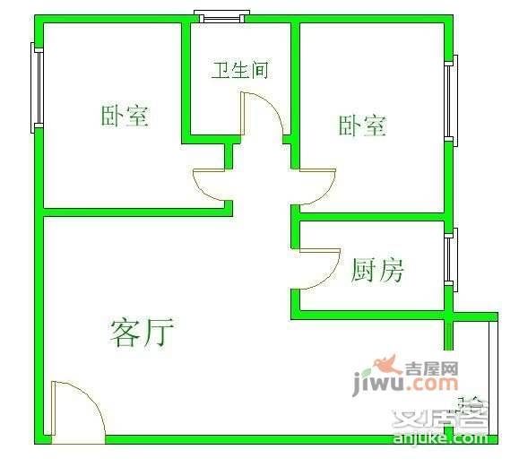 左右2室2厅1卫66㎡户型图