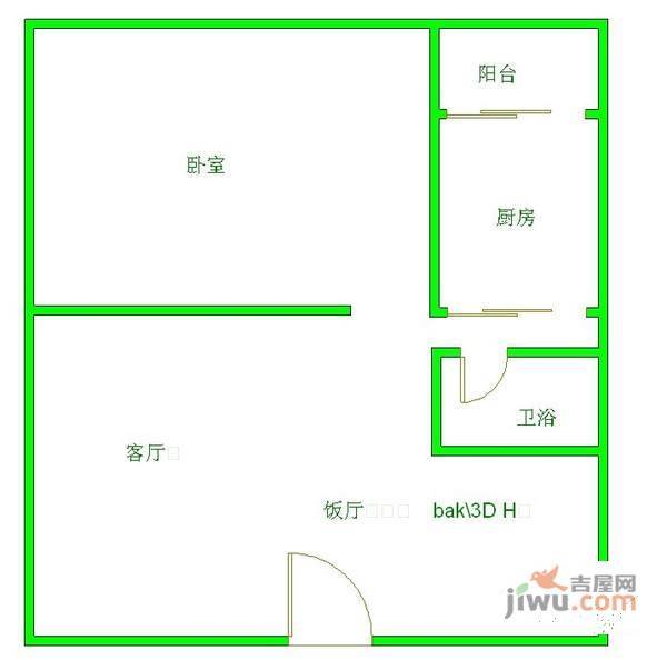 时代天骄1室1厅1卫66㎡户型图