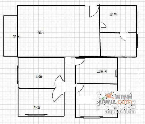 锦溪3室2厅1卫89㎡户型图