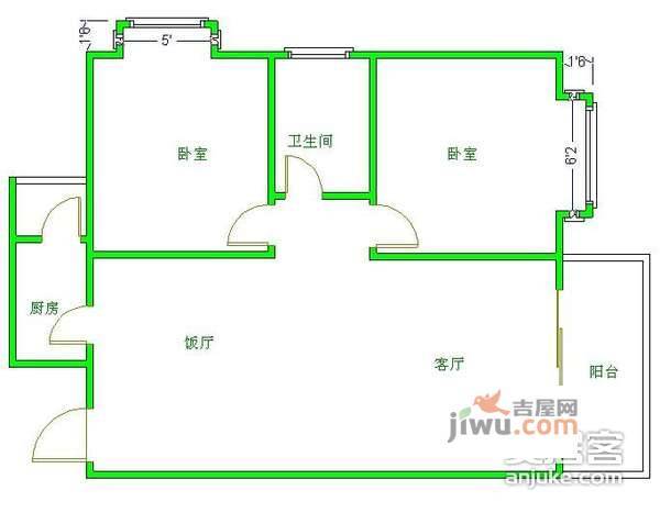 锦溪2室2厅2卫户型图