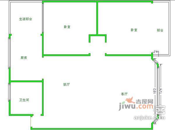 锦秀民居2室2厅1卫1022㎡户型图