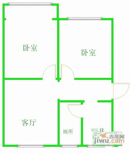 东较场小区2室1厅1卫44㎡户型图