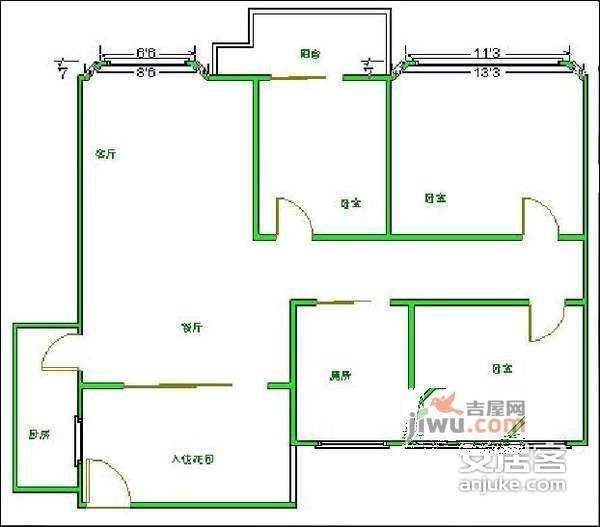 中海常春藤花园3室2厅1卫103㎡户型图