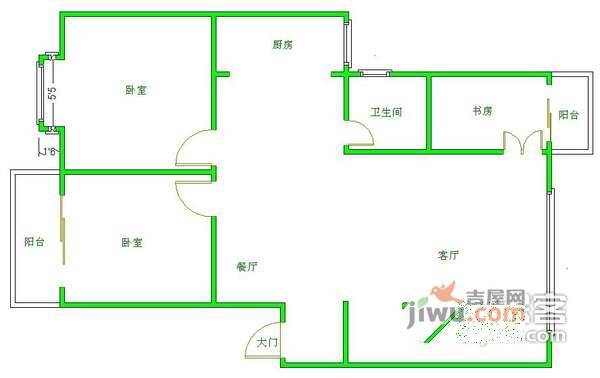 溢阳绿城3室2厅1卫100㎡户型图