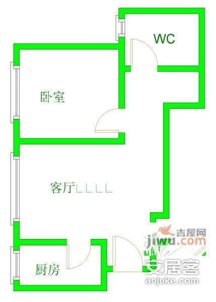 都市金岸1室1厅1卫56㎡户型图