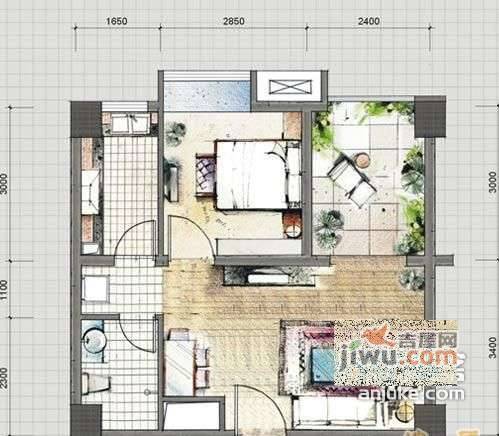 正基城市主场2室2厅1卫87㎡户型图