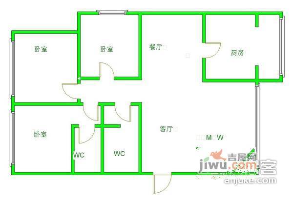 城北小区3室2厅2卫141㎡户型图