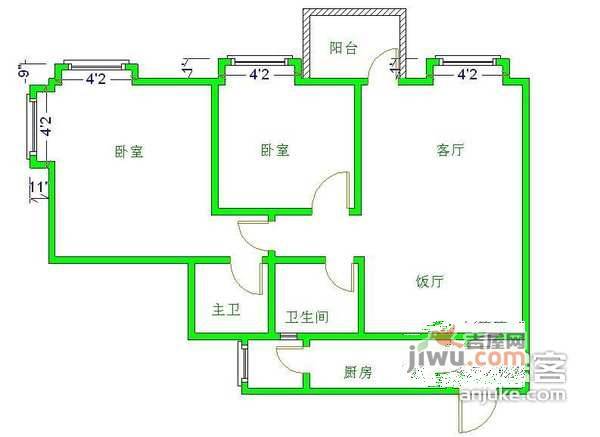 汇融名城A区2室2厅2卫93㎡户型图