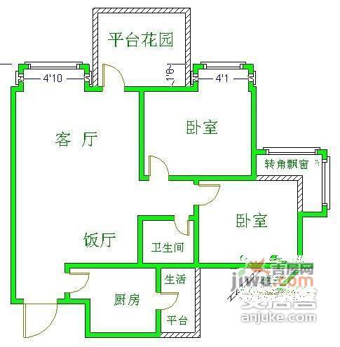 汇融名城A区2室2厅1卫94㎡户型图