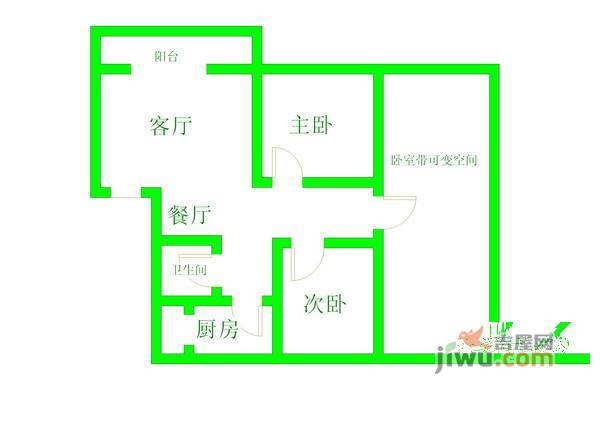 川大河畔3室2厅1卫98㎡户型图