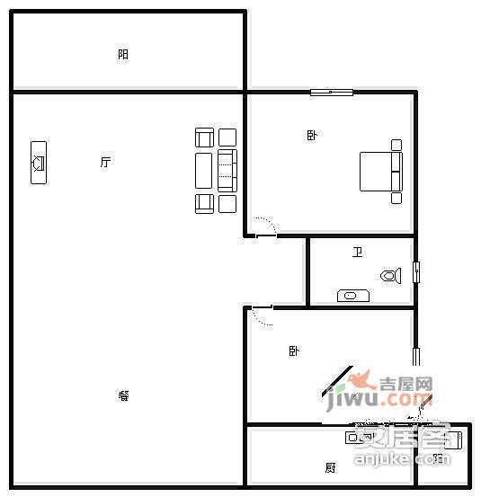 川大河畔2室2厅1卫86㎡户型图