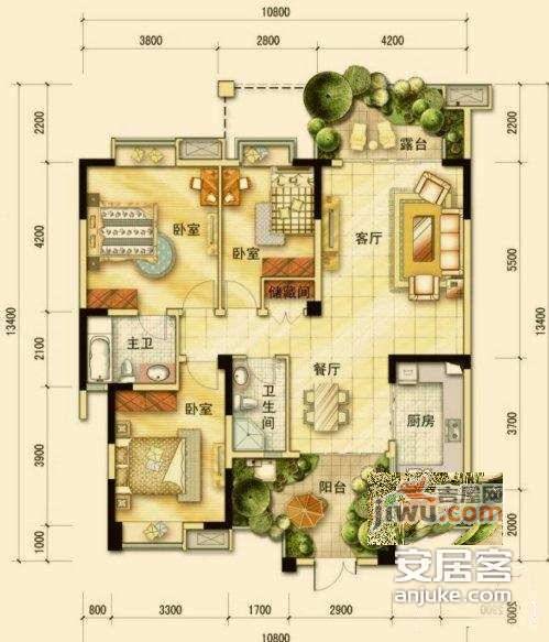 武海中华锦绣3室2厅1卫120㎡户型图