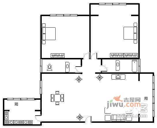 绿杨新村2室2厅2卫126㎡户型图