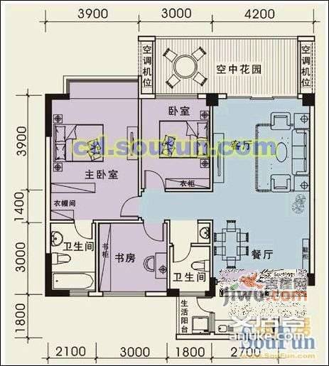 武海美丽南庭3室2厅2卫142㎡户型图