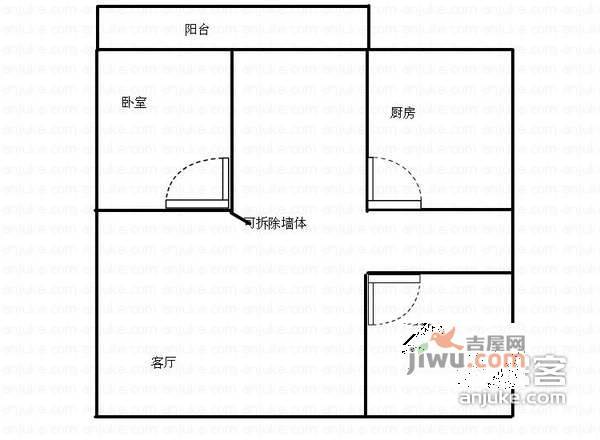 武海美丽南庭1室1厅1卫55㎡户型图