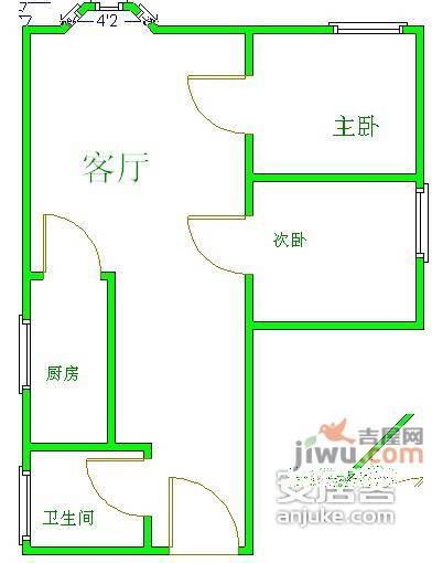 观南上域2室1厅1卫80㎡户型图